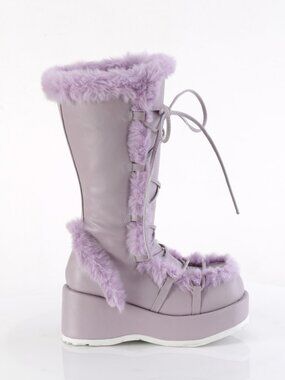 Lavender Vegan Leather Mid-Calf Boots with Faux Fur Trim and Full Inner Side Zip